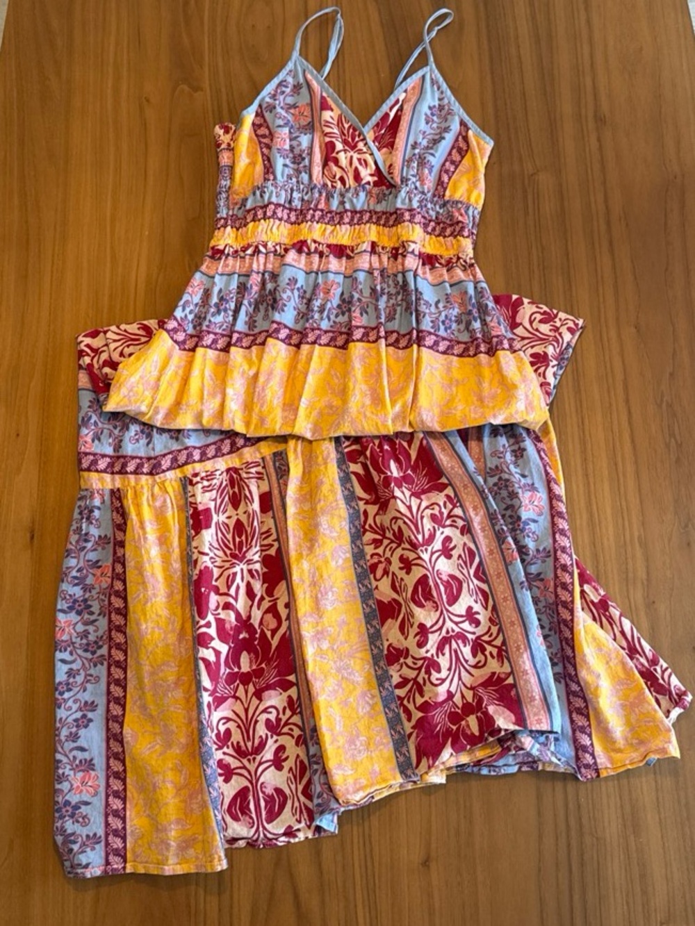 Boho Patchwork Maxi Dress in Yellow, Blue & Red